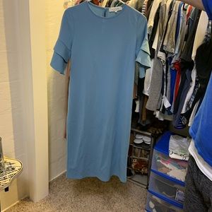 Blue midi flutter sleeve dress
